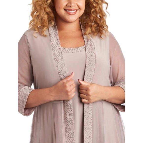 R & M RICHARDS PM Taupe Brown Jacket Dress Shimmer Wedding Party Cruise NEW - Picture 2 of 16